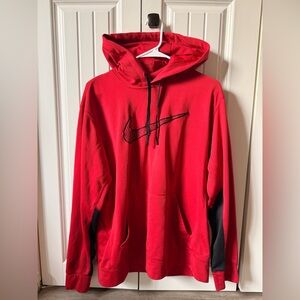Nike Red Hoodie with Black Accents and Embroidered Swoosh